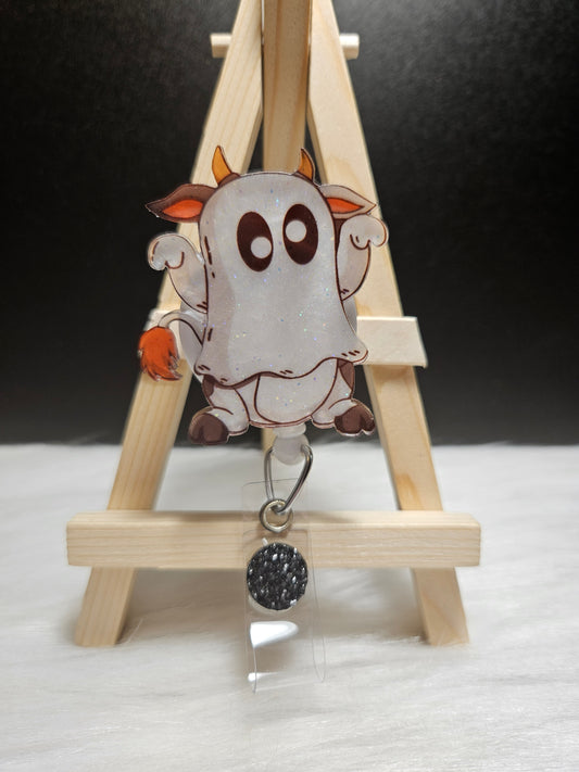 Halloween Ghost Cow Badge Reel