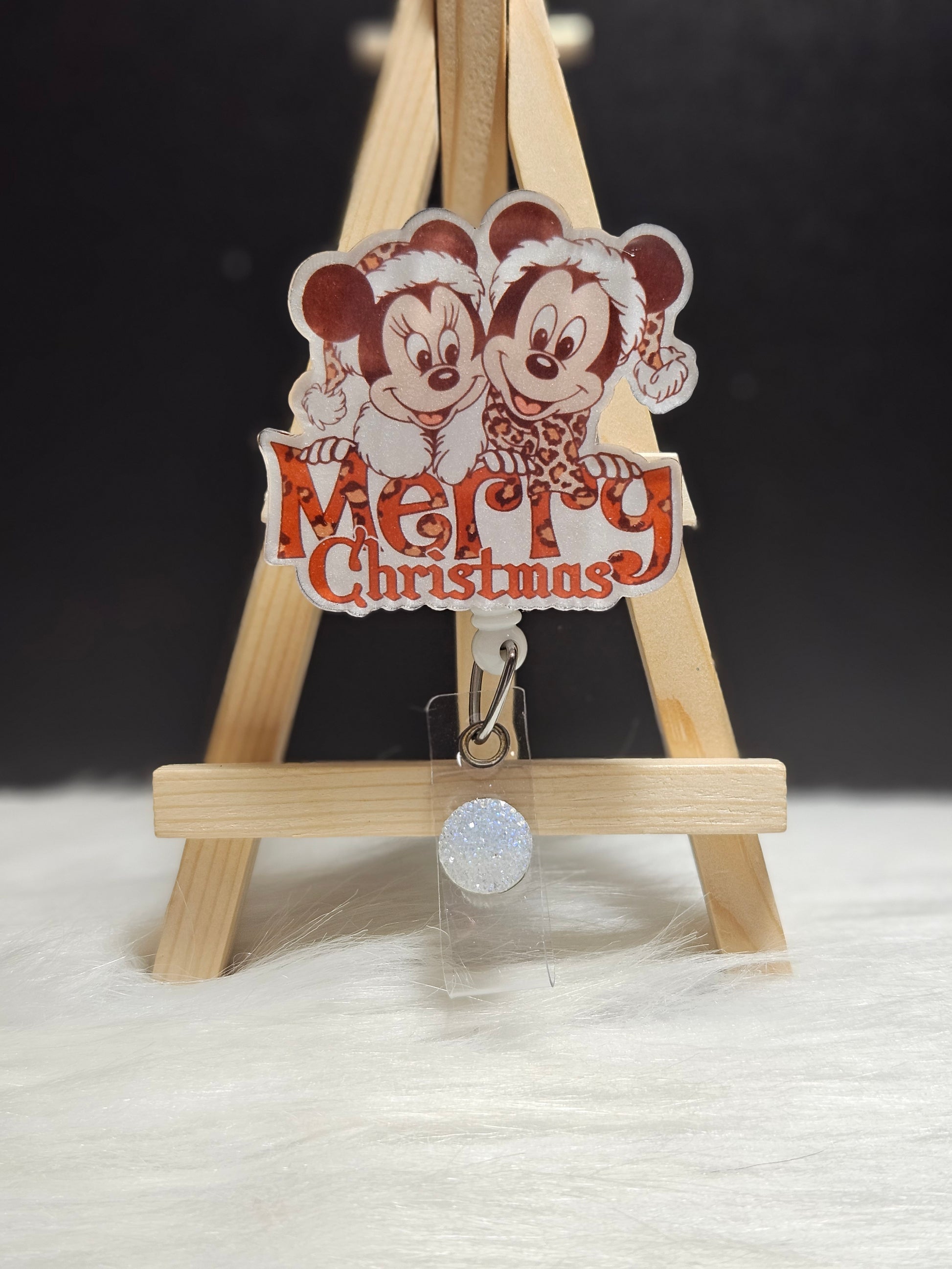 Merry Christmas Badge Reel, Mouse Badge Reel, Acrylic Topper