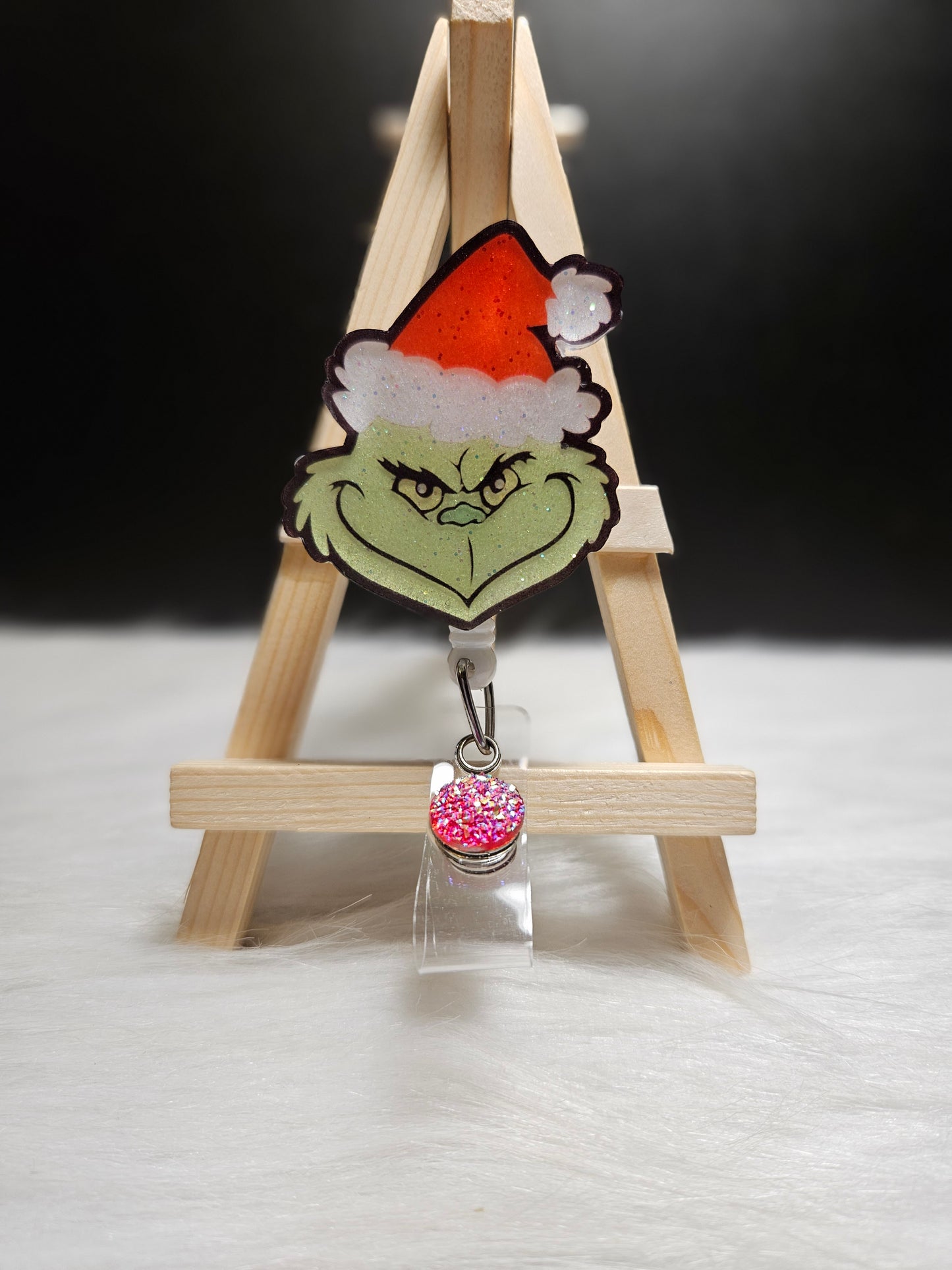 Grinch Face Badge Reel