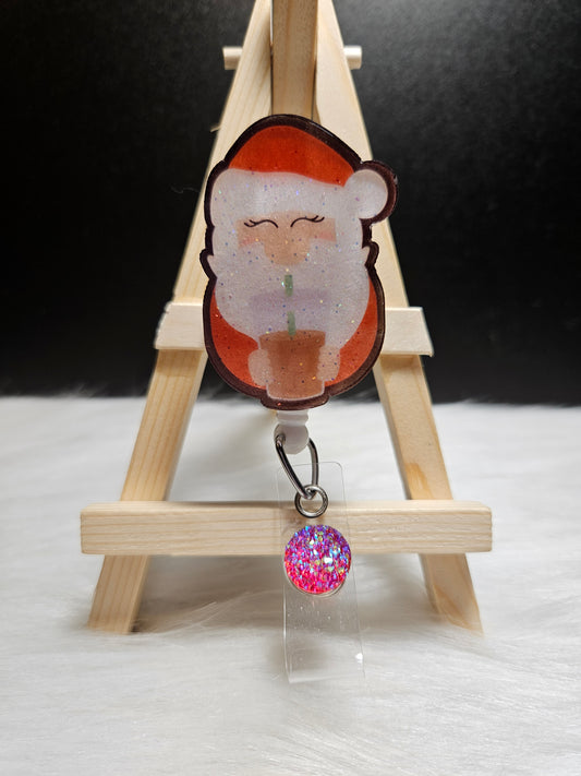 Santa With Drink Badge Reel