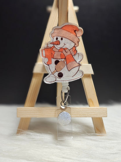 Snowman With Cup Badge Reel