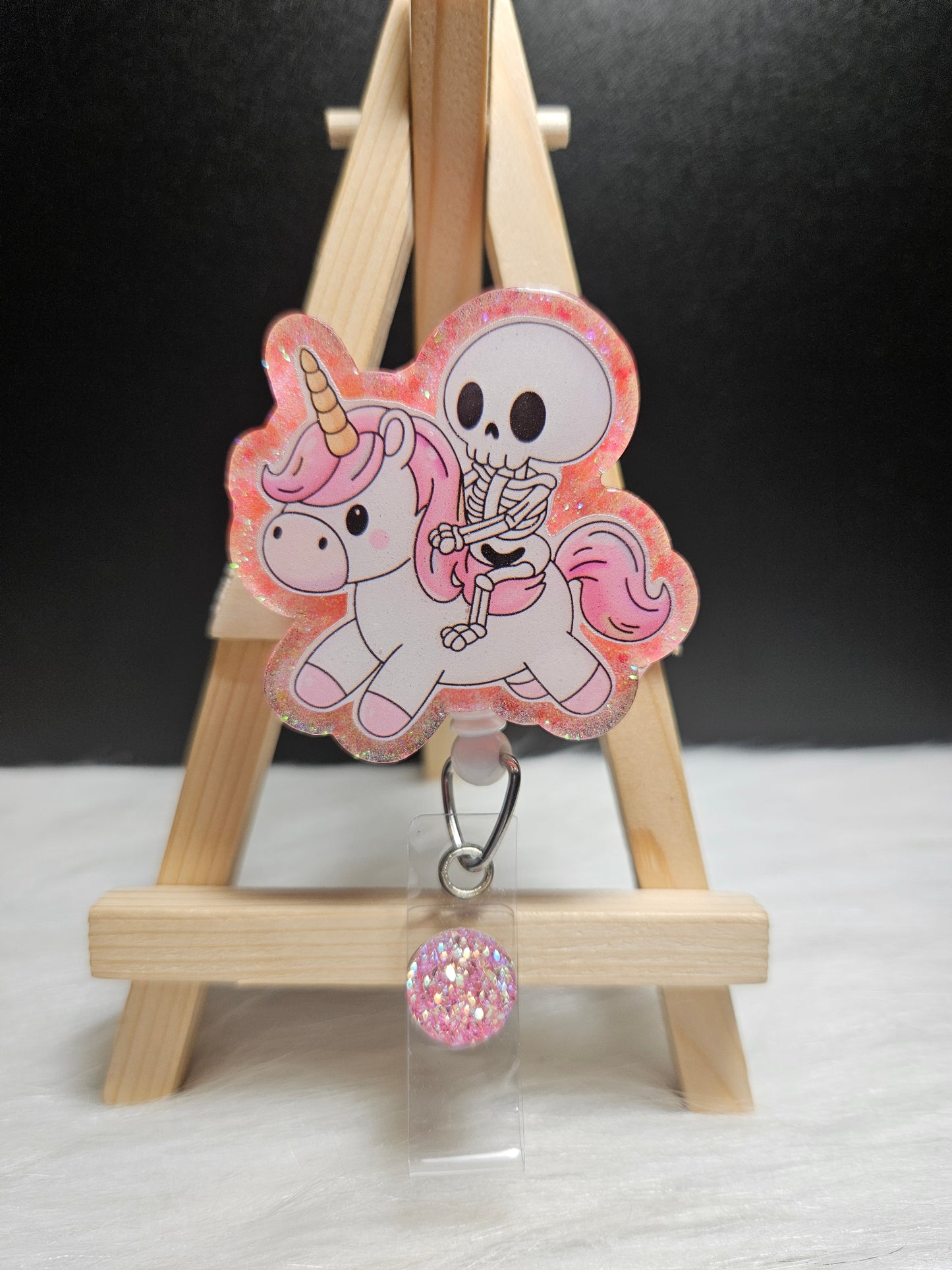 Skeleton Riding Unicorn Badge