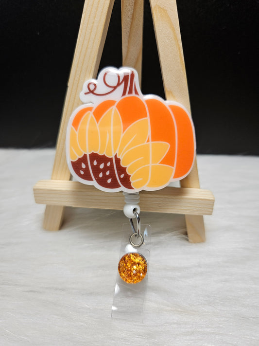 Pumpkin With Sunflower Badge Reel