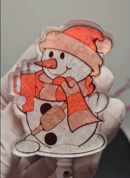 Snowman With Cup Badge Reel
