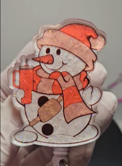 Snowman With Cup Badge Reel