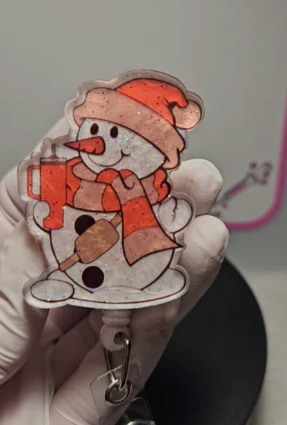 Snowman With Cup Badge Reel