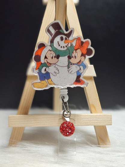 Mouse With Snowman Badge Reel