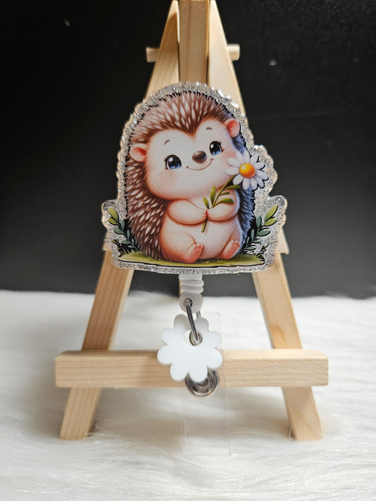 Porcupine With Daisy Badge Reel