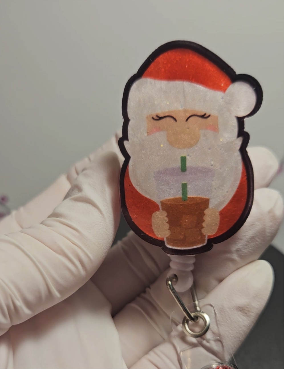 Santa With Drink Badge Reel