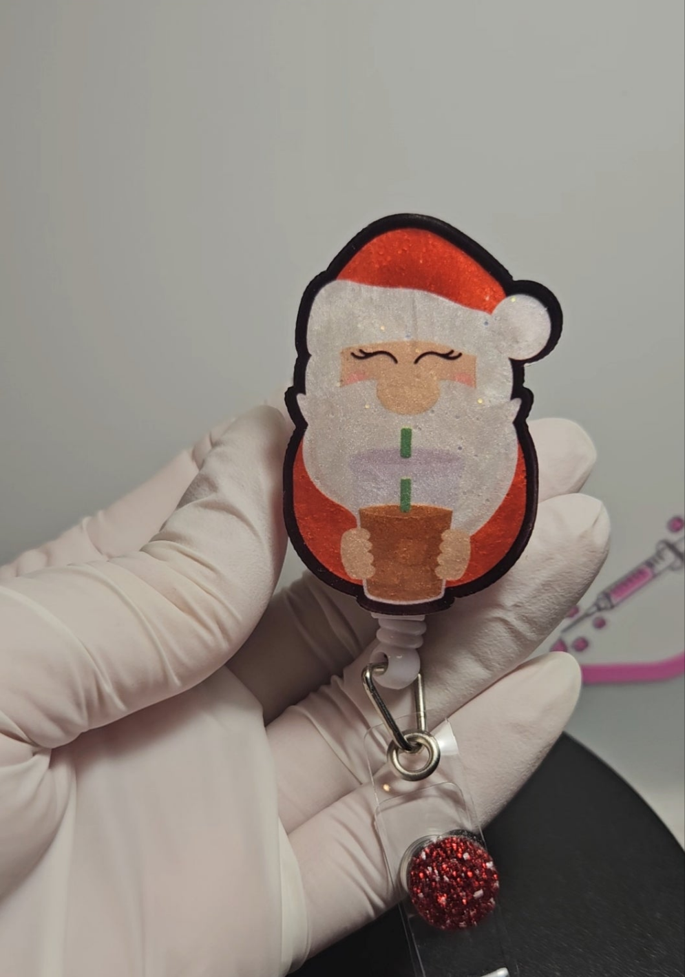 Santa With Drink Badge Reel