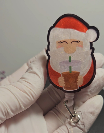 Santa With Drink Badge Reel