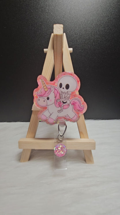 Skeleton Riding Unicorn Badge