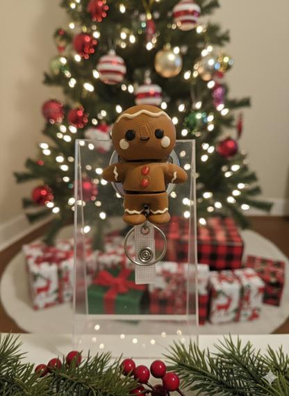 3D Printed Gingerbread Man Badge Reel - Festive Holiday Style