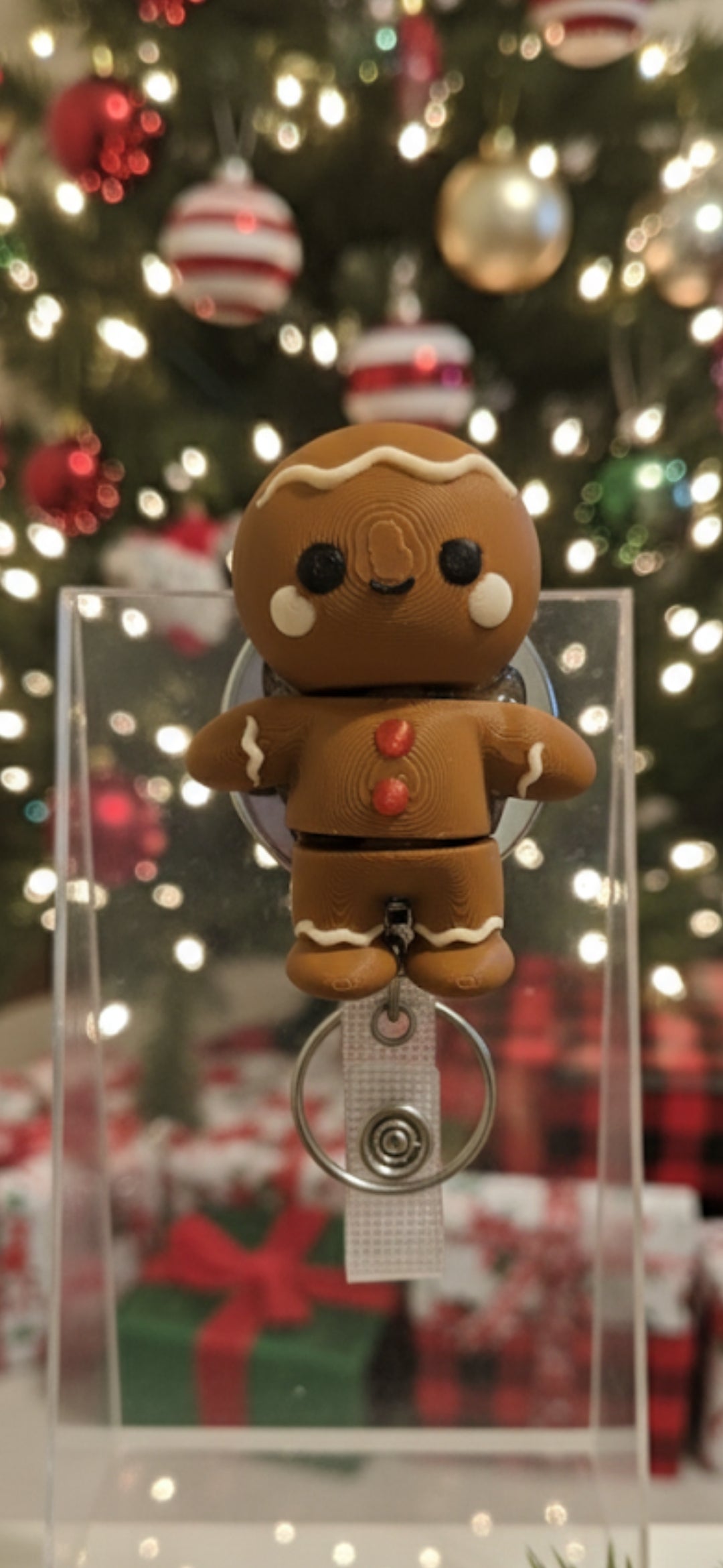 3D Printed Gingerbread Man Badge Reel - Festive Holiday Style