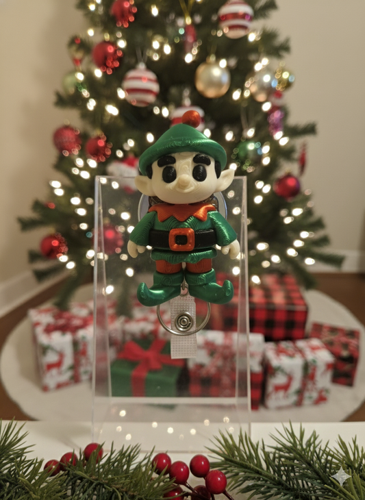 3D Printed Christmas Elf Badge Reel - Holiday Cheer Style